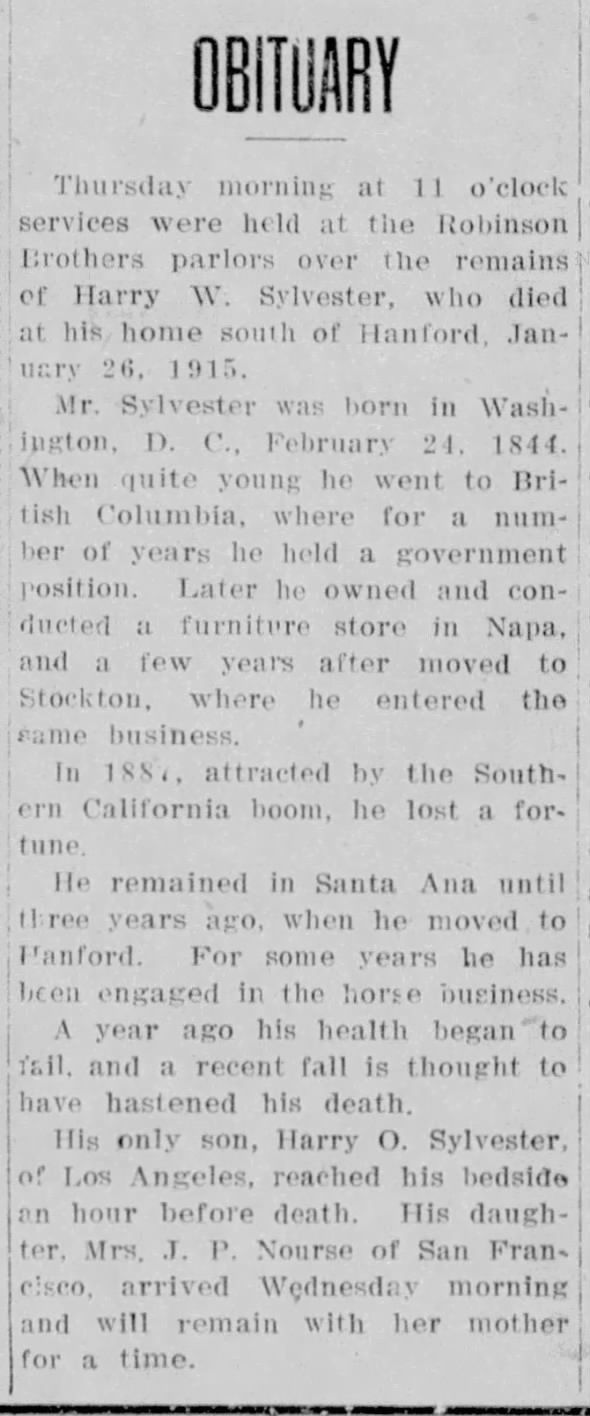 Clipping from The Hanford Sentinel